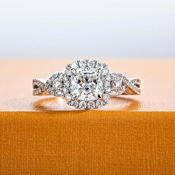 1.434cttw Cushion Cut Moissanite D Color VVS1 Clarity 925 Silver Wedding Ring - Picture 3 of 6